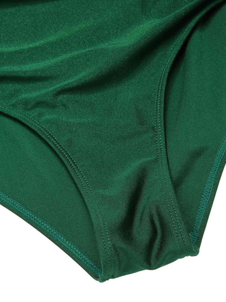 [Prévente] [Grande Taille] Maillot de bain vert manches volantées et dos creux années 1930