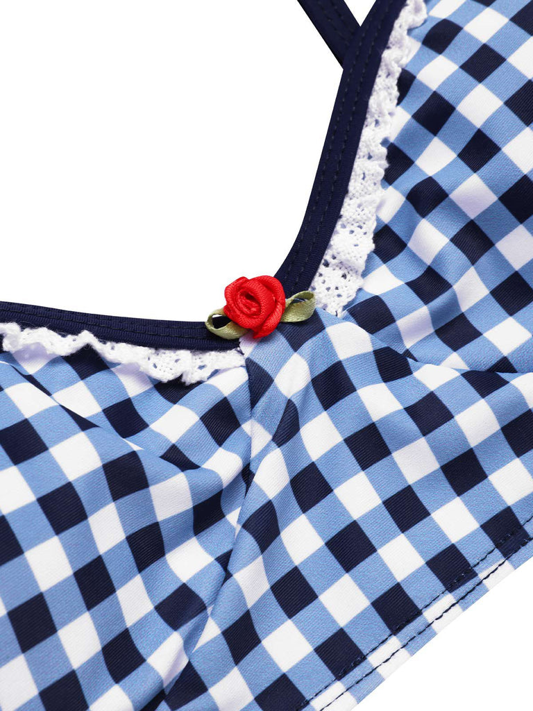 [Prévente] Maillot de bain à bretelles à carreaux vichy bleu des années 1930