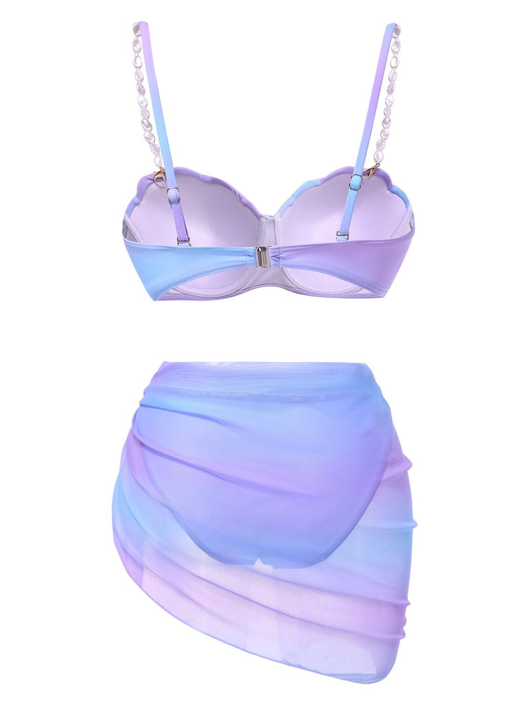 Bikini à bretelles perles et coquillage ombré années 1960