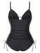 Maillot de bain noir à bretelles brodées de pompons années 1970
