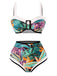 Bikini à bretelles larges motif plantes des années 1940