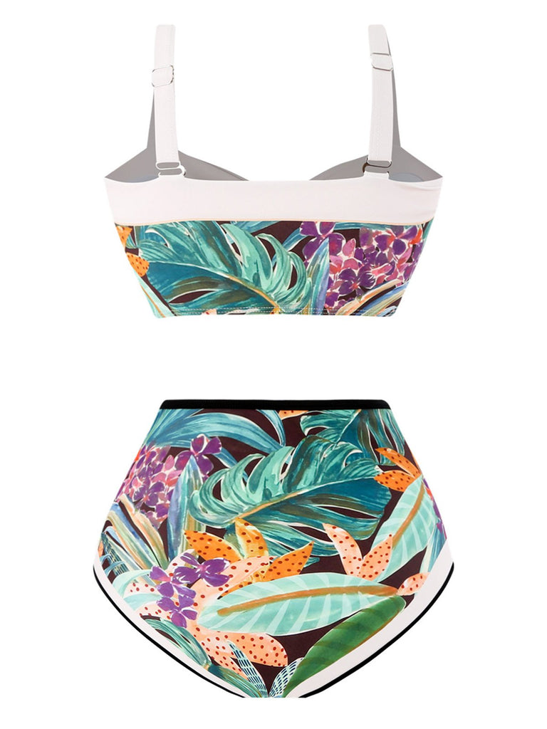 Bikini à bretelles larges motif plantes des années 1940