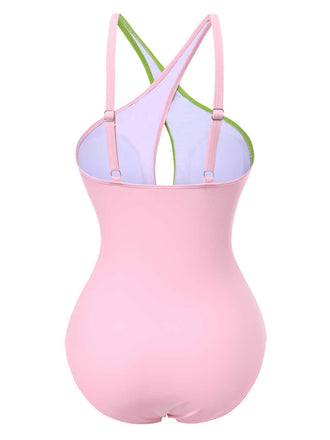 Maillot de bain une pièce à bretelles croisées contrastées des années 1980