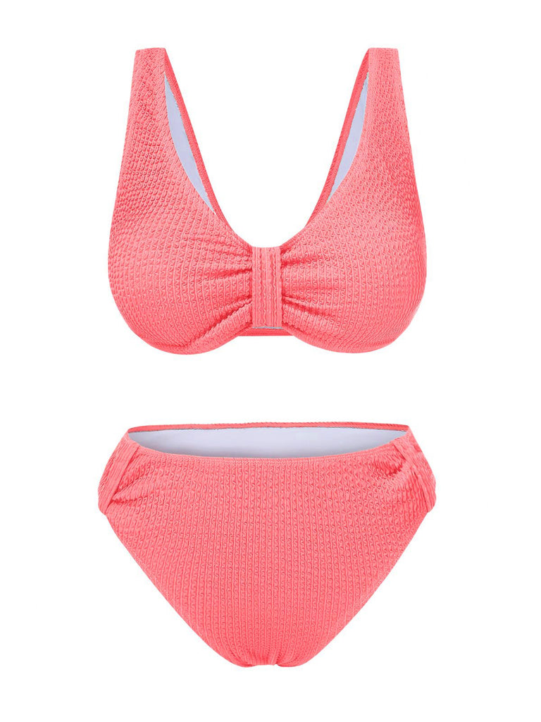 Maillot de bain en tissu texturé à nœud papillon uni des années 1940