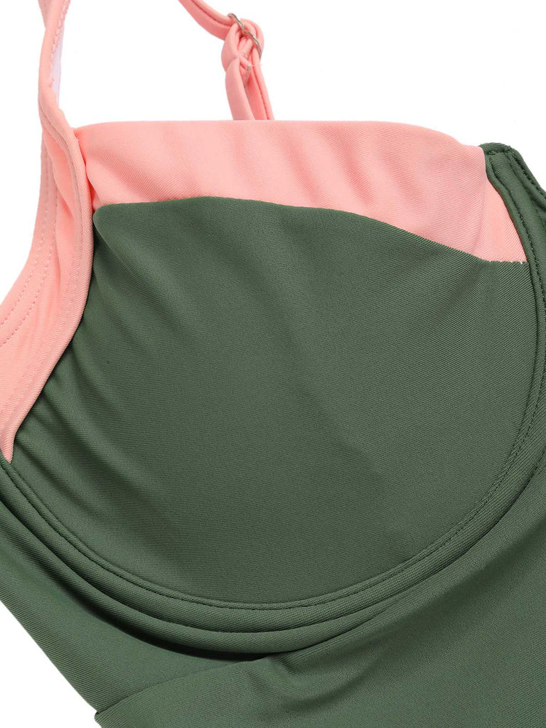 Maillot de bain une pièce à bretelles colorblock des années 1980