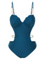 Maillot de bain ajouré à bretelles coquillages bleu sarcelle des années 1960