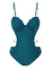 Maillot de bain ajouré à bretelles coquillages bleu sarcelle des années 1960