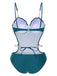 Maillot de bain ajouré à bretelles coquillages bleu sarcelle des années 1960