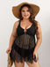 [Grande Taille] Ensemble tankini en dentelle patchwork bohème noire années 1950