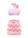 Ensemble bikini dos nu et cache-maillot rose roses 3D années 1960