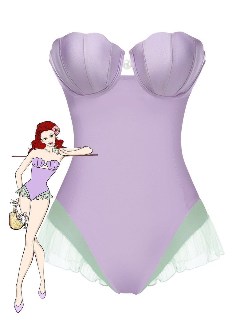 [Prévente] Maillot de bain bandeau sirène coquillage violet des années 1970