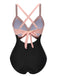 [Grande Taille] Maillot de bain patchwork taille creuse rose et noir des années 1940