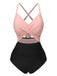 [Grande Taille] Maillot de bain patchwork taille creuse rose et noir des années 1940