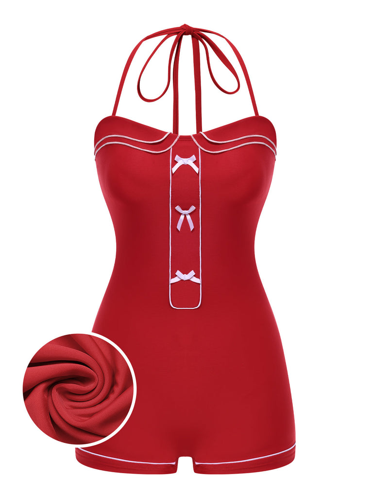[Prévente] Maillot de bain dos nu rouge uni des années 1940