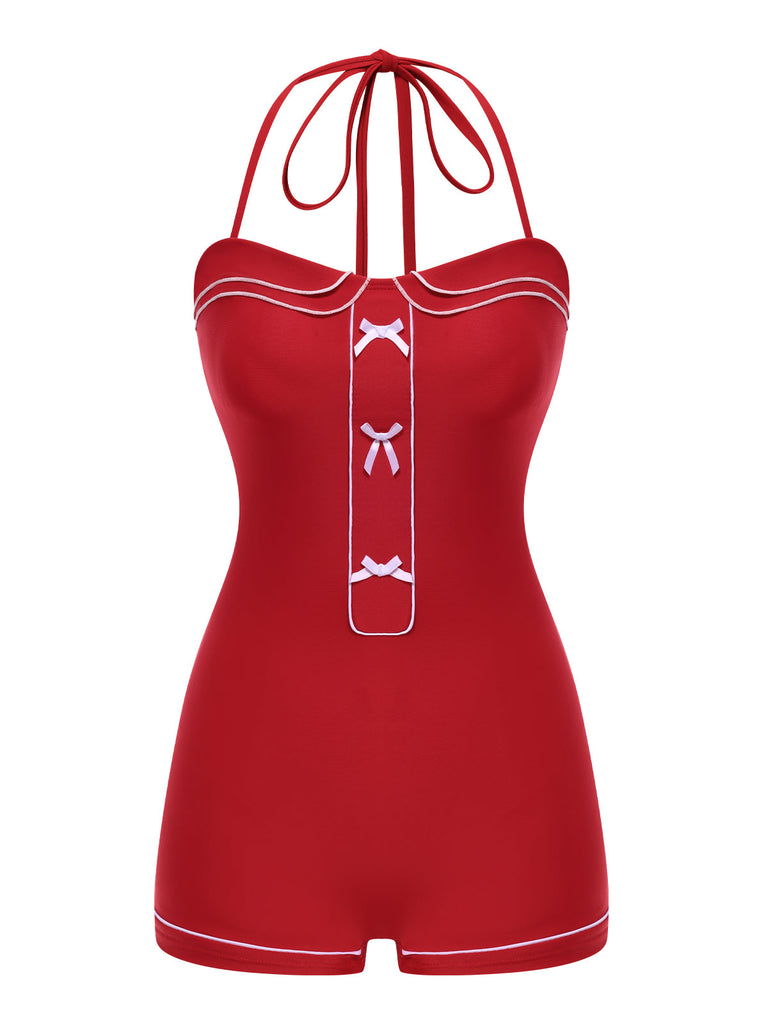 [Prévente] Maillot de bain dos nu rouge uni des années 1940