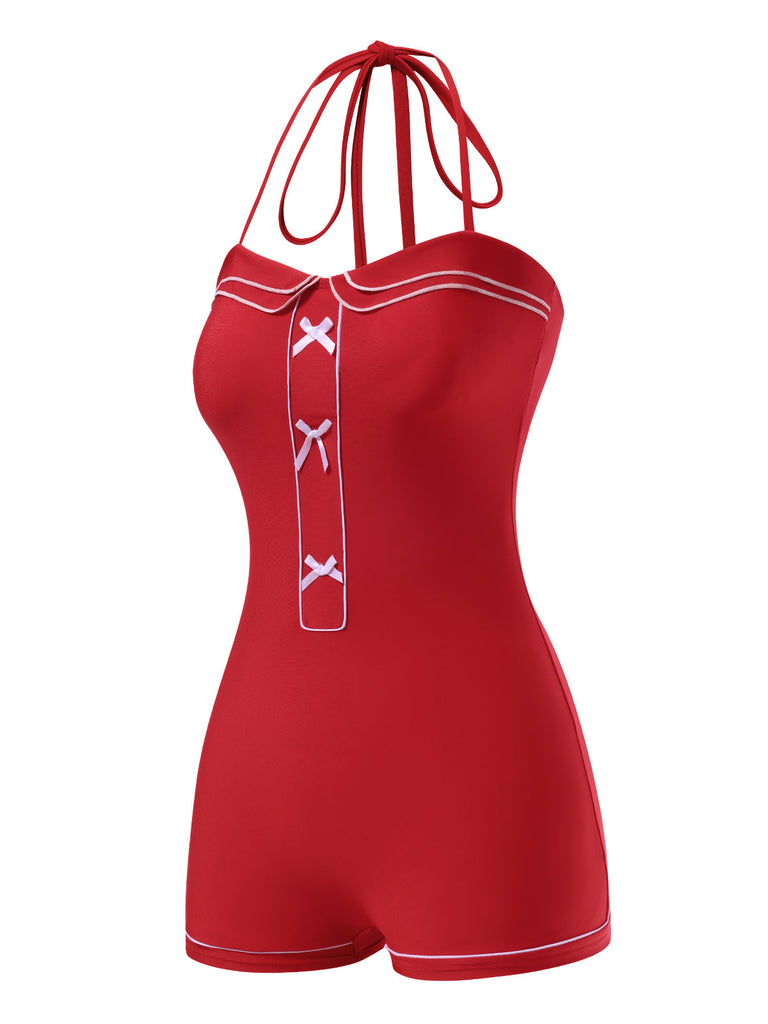 [Prévente] Maillot de bain dos nu rouge uni des années 1940