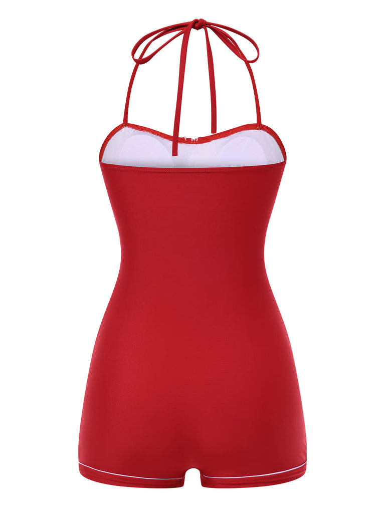 [Prévente] Maillot de bain dos nu rouge uni des années 1940
