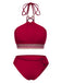 Ensemble bikini dos nu rouge style princesse avec perles des années 1970