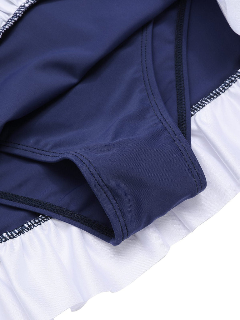 [Prévente] Maillot de bain bandeau à volants bleu foncé des années 1960