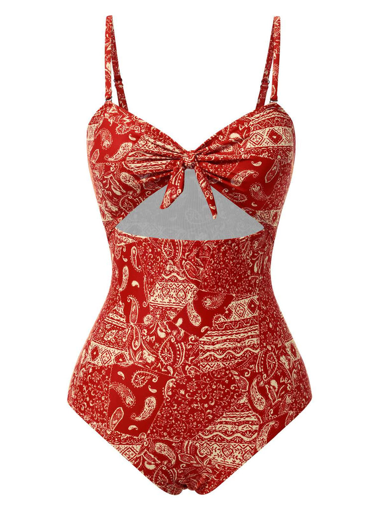[Pré-vente] Maillot de bain rouge à bretelles creuses cachemire années 1970