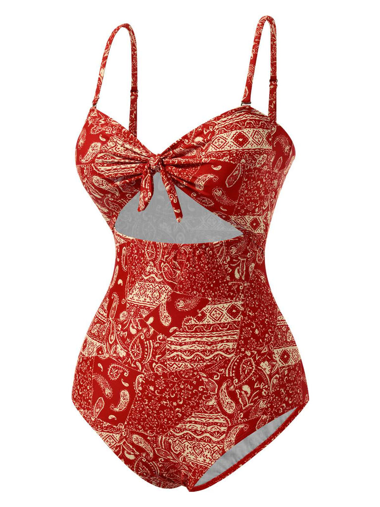[Pré-vente] Maillot de bain rouge à bretelles creuses cachemire années 1970