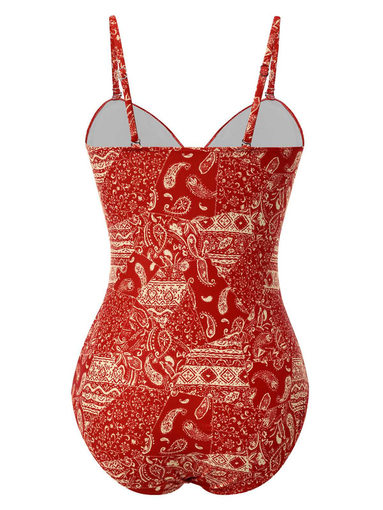 [Pré-vente] Maillot de bain rouge à bretelles creuses cachemire années 1970
