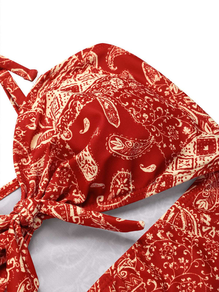 [Pré-vente] Maillot de bain rouge à bretelles creuses cachemire années 1970