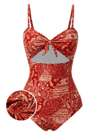 Maillot de bain rouge à bretelles creuses cachemire années 1970