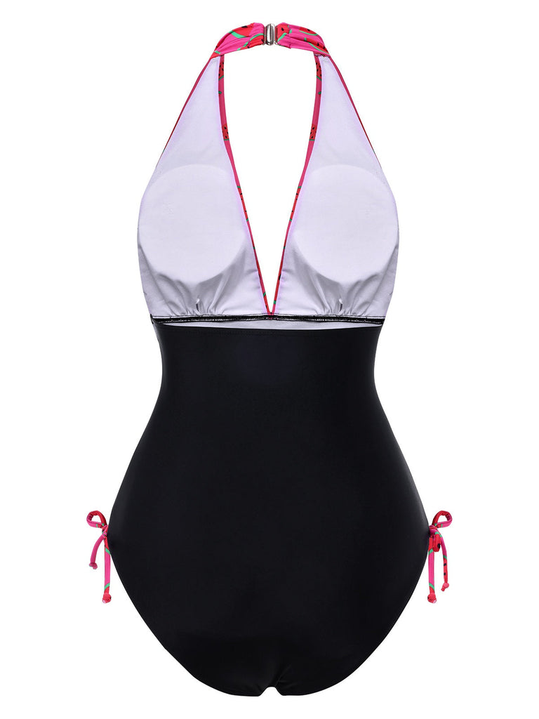 [Pré-vente] Maillot de Bain Rose Pastèque Licou col V profond années 1960