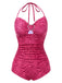 [Prévente] Maillot de bain rose à rayures zébrées strass en forme de cœur années 50