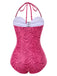[Prévente] Maillot de bain rose à rayures zébrées strass en forme de cœur années 50