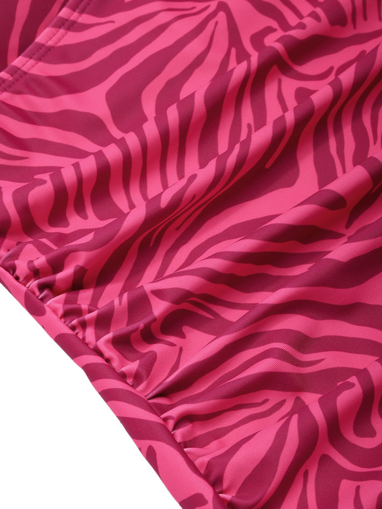 [Prévente] Maillot de bain rose à rayures zébrées strass en forme de cœur années 50