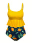 Ensemble tankini jaune à volants et imprimé citron des années 1950
