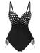 Maillot de bain une pièce noir à bretelles à pois des années 1950