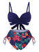 Ensemble bikini et cache-maillot bleu à motif floral des années 1960