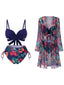 Ensemble bikini et cache-maillot bleu à motif floral des années 1960