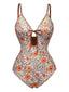 Maillot de bain une pièce kaki motif floral des années 1950