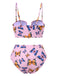 Ensemble bikini papillon rose à anneaux creux années 1950