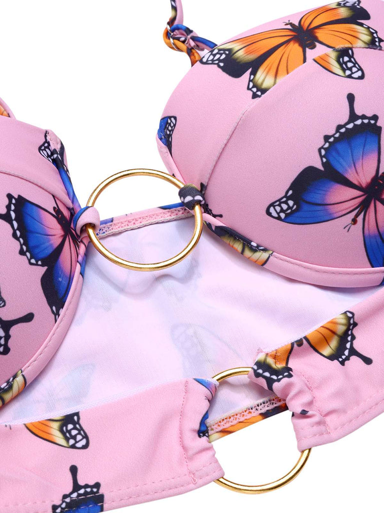 Ensemble bikini papillon rose à anneaux creux années 1950