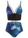 Maillot de bain bleu foncé à lacets et écailles de poisson des années 1980