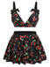 [Grande taille] Maillot de bain noir à col en V et nœud cerise des années 40
