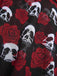 Maillot de bain jupe dos nu noir et rouge motif tête de mort et roses années 1980