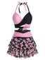 Maillot de bain jupe dos nu rose années 1980