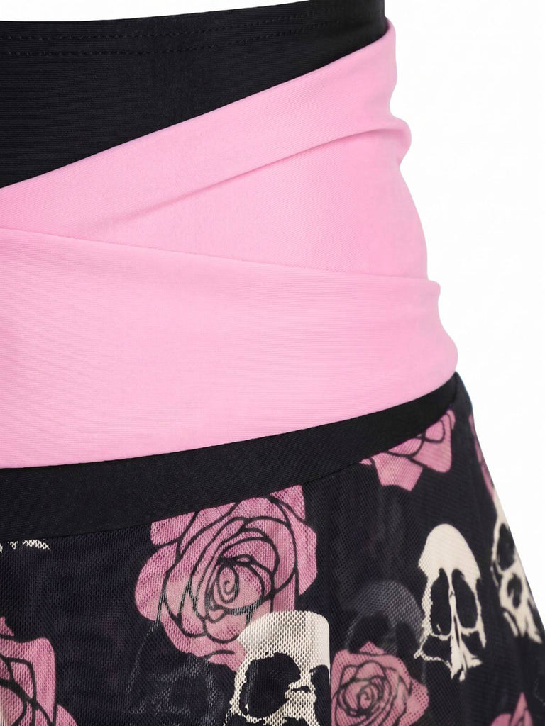 Maillot de bain jupe dos nu rose années 1980