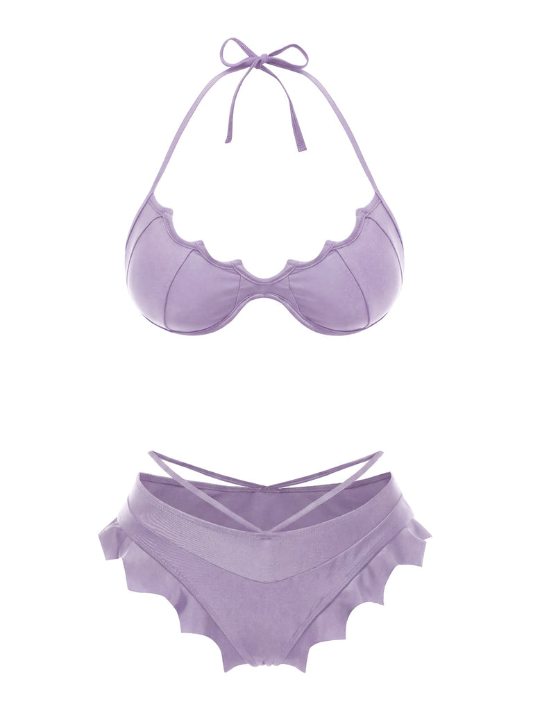 Ensemble bikini noir ailes de chauve-souris gothiques années 1980