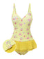 [Prévente] Maillot de bain à volants fleuris jaune crème des années 1930