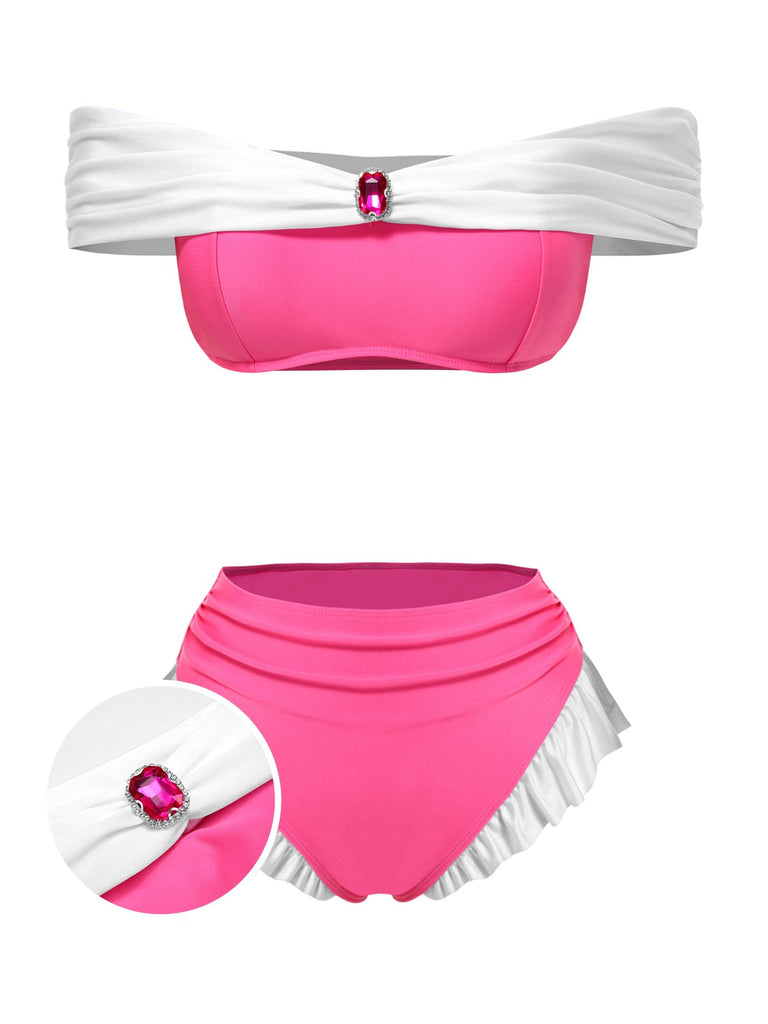 [Prévente] Ensemble bikini princesse bijoux rose années 1970