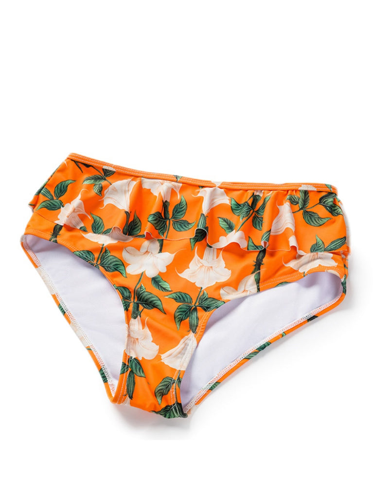 2PCS Ensemble de bikini et cache maillot à fleurs volants orange années 1940