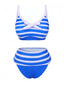 Ensemble bikini rayé bleu et blanc avec nœud des années 1950