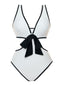 Maillot de bain blanc des années 1950 à taille creuse et nœud papillon